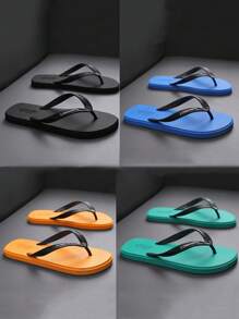 男士人字拖，夏季休闲一脚蹬沙滩凉鞋，时尚透气户外沙滩拖鞋，适合室内、户外、海滩、春夏休闲穿着 - 彩色 - 查看 4