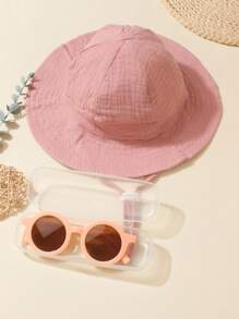 2pcs/Set Cute Baby Sun Hat & Sunglasses Set, Sun Protection Outfit For 1-3 Years Old Toddlers Outdoor