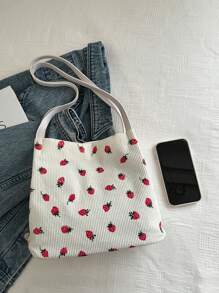 1 Pc Fashion Maiden Strawberry Print Shoulder Bag Sweet Big Children Handbag Coin Purse Versatile Lightweight Portable Buckle Closure For Daily Storage Bag For Travel Vacation Shopping Kids Outdoor Supermarket Birthday Festival Children's Gifts Give A Gift To Your Daughter Corduroy Cute Strawberry Pattern Casual Bag Perfect Key Storage Bag For Children Student Girl Bestfriend Travel Accessories - Strawberry Shoulder Bag - View 3