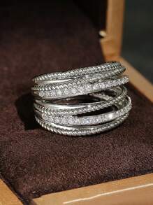 1 pièce Bague croisée vintage à plusieurs couches pour femmes, en argent sterling 925, cadeau de bijoux fin pour la Saint-Valentin