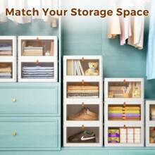 4 Tier Stackable Plastic Storage Bins with Lid and Wheels - 23 QT Closet Organizers and Storage, Foldable Storage Containers, Organization and Storage Boxes for Craft, Home, Pantry, Dorm,Yellow - Blanco - Ver 5