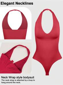 Loungeista 1pc Women's Seamless Shapewear Jumpsuit, Convertible Design With Detachable Straps, Tummy Control And Butt Lift, Full Body Shaping For Outdoor/Bikini Wear - Red - View 4