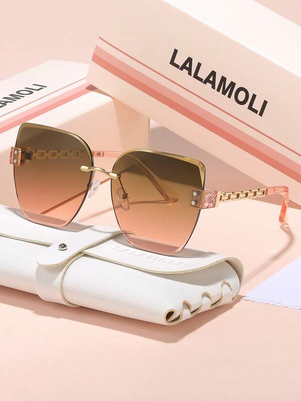 LALAMOLI Square Rimless Fashion Fashion Glasses, Luxury Hollow-Out Leg Design, Elegant Gradient Color Outdoor Driving Travel Holiday Gift For Women For Summer Beach Vacation,Outdoor,Travel