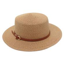 Sunscreen Hat, Summer Straw Hat Big Brim Woven Wide Brim Sun Hat British Flat Top Beach Cap, Fashion Personalized Versatile Solid Color Bohemian Polyester (Polyester) Wind And UV Protection Hat, Spring & Summer - Hat - View 13