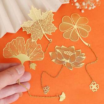 4 piezas/1 pieza Marcapáginas con hoja y flor de metal con colgante, adecuado para amantes de los libros, escritores, lectores, regalos de cumpleaños, graduación, días festivos, San Valentín, vuelta al colegio