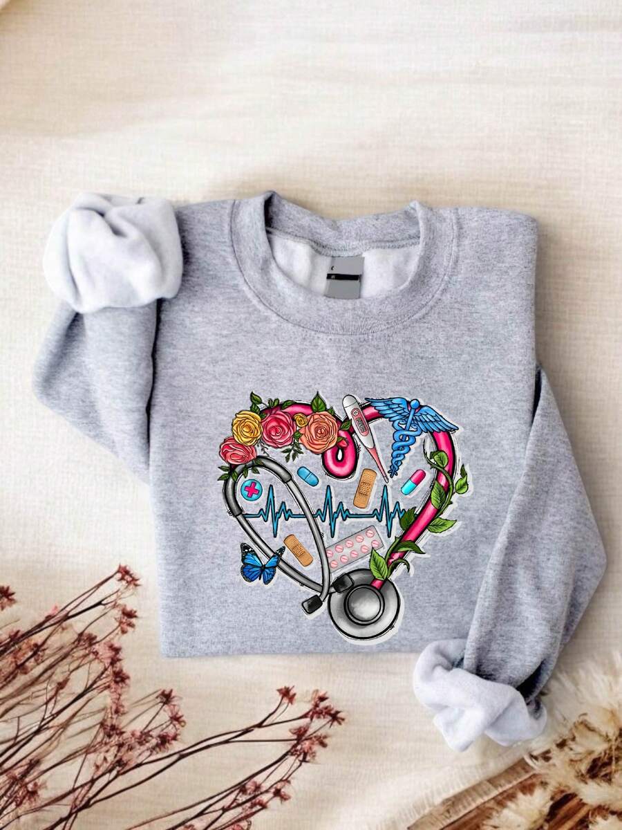 Nurse Heart Sweatshirt, Nurse Stethoscope Sweatshirt, Nursing Student Sweatshirt, Medical Sweatshirt, Healthcare Worker Sweatshirt TT1102