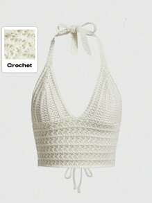 女士性感可爱Y2K露背针织背心，修身显瘦，吊带背心，适合春夏外出、夜店、海滩、约会、度假、乡村音乐会等场合。 - 白色 - 查看 3