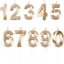 1 PIEZA Vela decorativa para pastel de cumpleaños, vela digital de oro chapado en champán exquisita para cumpleaños