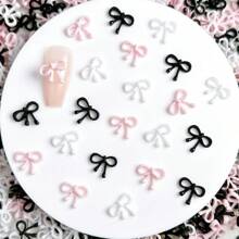 50 piezas Charms de lazos al azar de color negro, blanco y rosa - Cuentas de resina brillante para hacer joyas, manualidades DIY y decoración de uñas