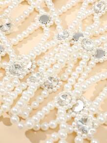 1pc Elegant Minimalist Classic Beaded, Versatile Fashion Jewelry For Women, Handmade Hollow Pendant Body Chain, Suitable For Ladies' Ball, Wedding, Party Gifts, All Seasons, Summer - White - View 11
