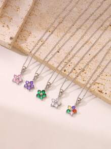 1pc 18K Gold Plated Stainless Steel Cubic Zirconia Flower Necklace, Suitable For Couples Everyday Wear