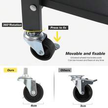 OYAJIA 3-Tier Foldable Metal Storage Rack With Wheels: Versatile Shelving Unit For Kitchen, Living Room, & Garage - Black - View 6