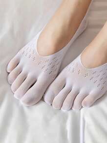 5 双女式 5 趾袜，薄款透气网眼踝袜，夏季一脚蹬隐形袜，柔软舒适运动袜，纯色四季皆宜 - 彩色 - 查看 3