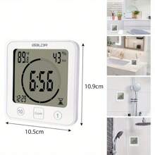 Bathroom Clock Waterproof Digital Shower Clock With Suction Cup Alarm Temperature Humidity Hygrometer Thermometer Countdown Timer For Bathroom Kitchen Mini Hanging Hole Stand Clock - White - View 3