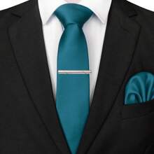 3-Piece Set: 2.36inch(6cm) Narrow Tie, Pocket Square, Tie Clip, Classic Combination, Men's Slim Fit Solid Color Silk Jacquard Tie Set, Suitable As Men's Gift, Suitable For Formal Occasions Such As Parties, Weddings, And Photo Shoots