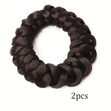 2pcs Retro Style Braided Elastic Hair Buns - Made Of Polyester And Spandex Blend, Multi-Color, Hair Accessories For Women With Short Hair, Perfect For High Buns, Suitable For Casual Daily And Travel Wear
