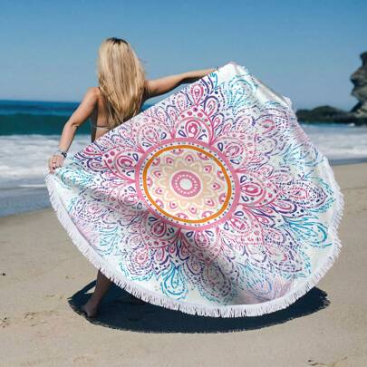 1 pezzo Telo da spiaggia rotondo, Telo da bagno grande da 61 pollici, ad asciugatura rapida, assorbe l'acqua velocemente, può essere usato come tappeto da spiaggia, tappetino per la meditazione, tovaglia, regalo essenziale per vacanze e viaggi, telo per piscina, essenziale per campeggio e spiaggia, decoro estivo per il bagno