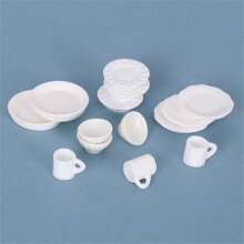 9 pezzi / 18 pezzi Mini set di stoviglie da cucina in ceramica bianca realistica, comprensivo di piatti, ciotole e tazze