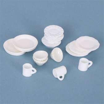 9 件/18 件迷你逼真白色陶瓷厨房餐具碟子碗杯配件