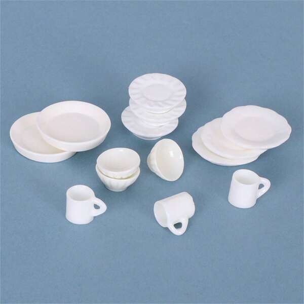 9 pièces/18 pièces Mini vaisselle de cuisine blanche en céramique réaliste, bols, tasses, accessoires