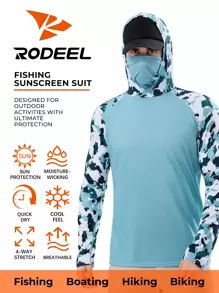 RODEEL 男士高性能面罩连帽防晒插肩袖 T 恤适合钓鱼露营和户外活动