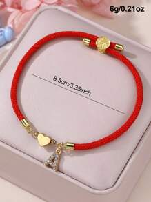 1 Pc/26 Pcs Heart & Letter Charm Bracelet For Girls, Red - Red - View 9