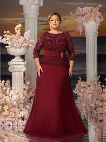 Faeriesty فستان سهرة طويل الأكمام بياقة مستديرة مع تنورة ذيل السمكة المنحوتة من موسي بحجم كبير - فستان ضيف زفاف رسمي ، ملابس حفل الجالا ذات الربطة السوداء ، طقم ليلة الأوبرا ، ملابس سهرة السجادة الحمراء ، فستان وصيفة الشرف الفاخر