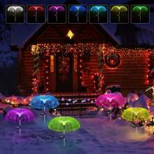 2 confezioni di luci da giardino a LED a energia solare con meduse, 78cm, luci multicolore che cambiano automaticamente, lampade a meduse solari a 7 colori con disegno traforato, 2 modalità di illuminazione, decorazione solare da giardino per cortile, prato, sentiero, luci solari per esterni impermeabili per decorazione notturna del paesaggio