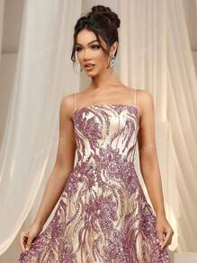 Faeriesty Gorgeous Elegant Gradient Floral Sequin Formal Party Dress With Back-Tied Strap & Floor-Length Hem | Luxury Evening Dress For Weddings, Galas, And Cannes Parties