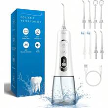 Blackultra Irrigador Bucal Portátil con Hilo Dental a Agua, 300ml, Recargable, Resistente al Agua IPX7, 9 Modos con Pantalla LED, 8 Boquillas de Chorro, para Uso Doméstico y de Viajes - Blanco