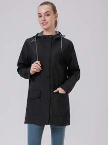 1pc Women's Lightweight Casual Windbreaker Jacket, Water-Resistant Fabric, Solid Color, Button-Front Style