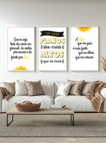 Kit 3 Quadros Girassol Planos altos  – Quadro Ideal para Sala de Estar, Escritório,