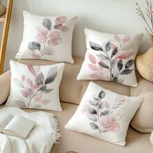 MEMNUN 4 Stück Aquarell Grau & Rosa Blatt Muster Kissenbezüge, 17,7*17,7 Zoll (45*45 cm)/19,69*19,69 Zoll (50*50 cm)/15,75*15,75 Zoll (40*40 cm), einseitiger Muster, ohne Kissenfüllung, geeignet für Heimdekoration, Wohnzimmer, Schlafzimmer, Auto, Sofa, Kopfteil