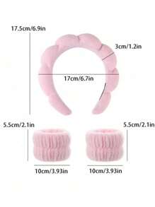 3pcs Solid Bath Headband & Bath Wrist Band Set Back To School - Pink - View 5