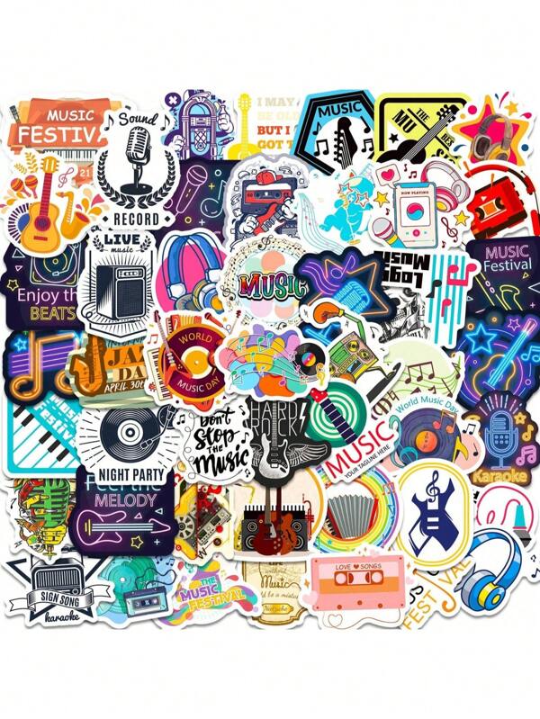 50Pcs Music Stickers For Kids, Vintage Music Notation Aesthetic Stickers For Laptop Skateboard Envelope Guitar Hand Account Decoration Car, Waterproof Vinyl Decals For Teens Adults, Birthday Decorations, Graduation Decor , Back To School Gifts
