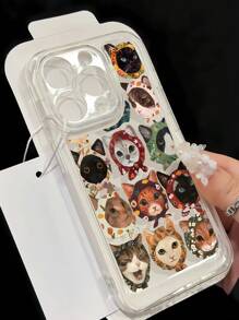 1pc Transparent TPU Full Body Cat Design Shockproof Anti-Fingerprint Phone Case, Compatible With IPhone