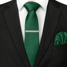3-Piece Set: 2.36inch(6cm) Narrow Tie, Pocket Square, Tie Clip, Classic Combination, Men's Slim Fit Solid Color Silk Jacquard Tie Set, Suitable As Men's Gift, Suitable For Formal Occasions Such As Parties, Weddings, And Photo Shoots