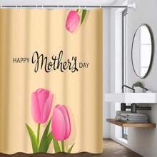 1/4pcs Mother's Day Floral, Heart, Letter Print Waterproof Bathroom Curtain Set With 12 Hooks, Includes Shower Curtain, Toilet Mat, U-Shaped Mat, Modern Bathroom Decor, Washable Polyester, Suitable For Hotel, Apartment, Home