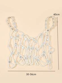 1pc Elegant Minimalist Classic Beaded, Versatile Fashion Jewelry For Women, Handmade Hollow Pendant Body Chain, Suitable For Ladies' Ball, Wedding, Party Gifts, All Seasons, Summer - White - View 10