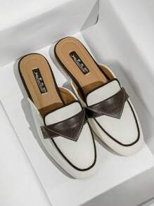 Mengshangli 女士平底拖鞋，时尚一脚蹬方头乐福鞋