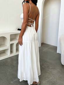 Vestido de vacaciones, fiesta o invitada de boda con tirantes finos y espalda descubierta en línea A, para mujer, de WOWDARK para primavera