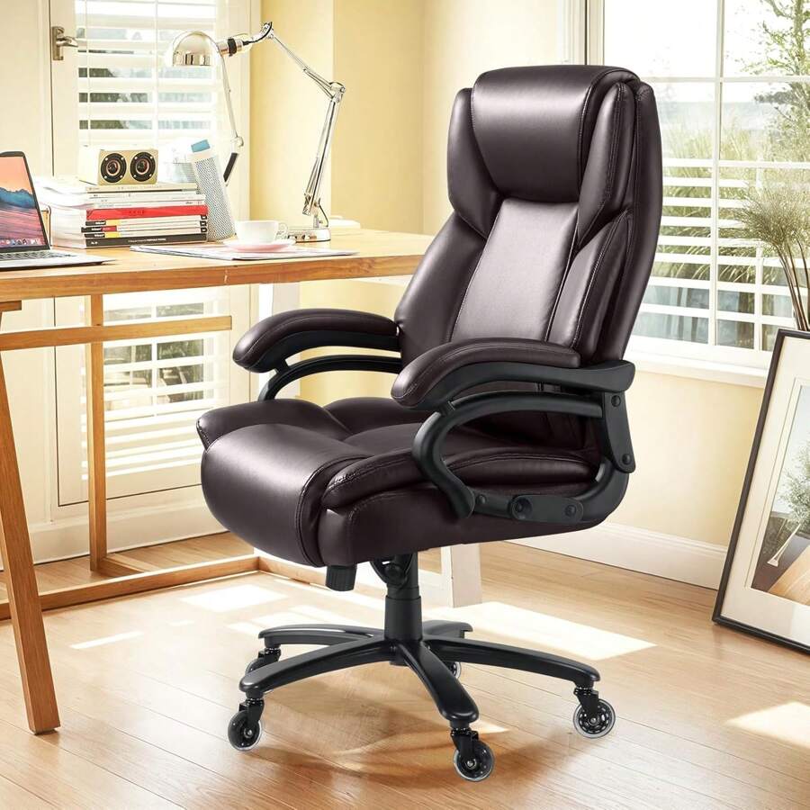 Big & Tall Executive Office Chair - 600 Lb Capacity, Extra Wide Seat, Retractable Footrest, Adjustable Lumbar, Leather