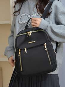 女士双肩包2024新款牛津布背包大容量防水旅行单肩包学生书包 - 黑色 - 查看 2