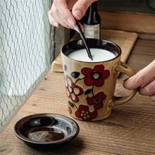 Coffee Cup Hand-Painted Chinese Style Ceramic Mug With Lid Spoon, High Aesthetic Red Cup, Birthday Gift - Multicolor - View 5