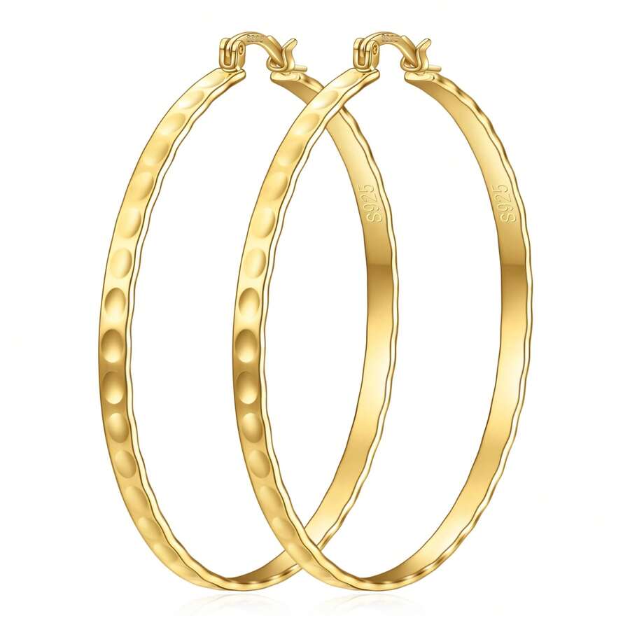 60MM Gold Sculpture Earrings 18k Gold Plated Simple Circle Design Daily Banquet Party Essential Hundreds Of Fashion Jewelry Accessories Four Seasons Must Have - 金色 - 查看 1