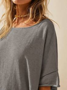 Women's Oversized T Shirt Loose Fit Crew Neck Short Sleeve Side Slit Summer Blouse Top - 灰色 - 查看 5