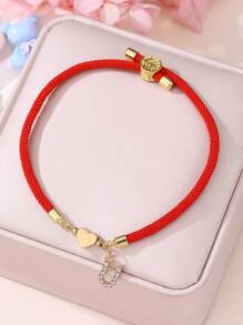 1 Pc/26 Pcs Heart & Letter Charm Bracelet For Girls, Red - Red - View 14