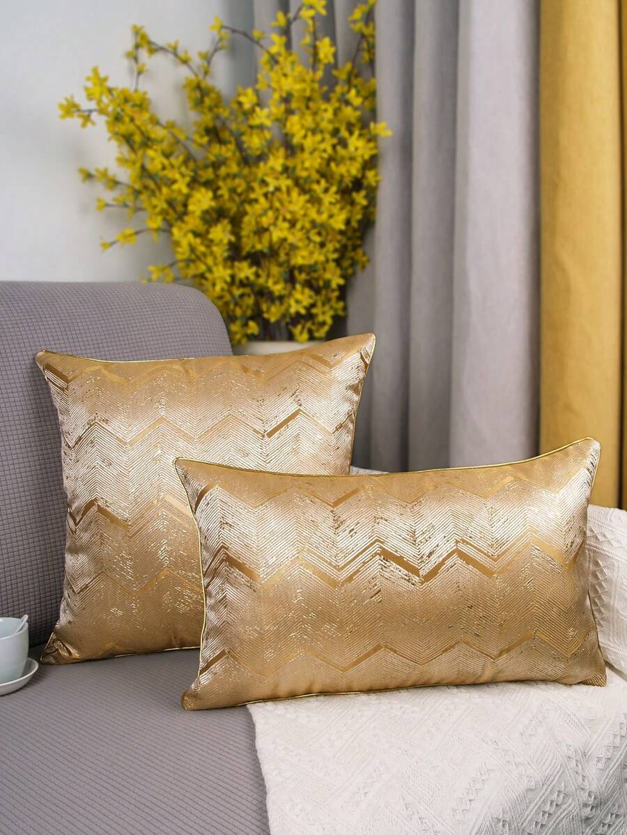Vỏ gối trang trí màu vàng, trang trí ghế sofa bằng lụa giả Jacquard - Vàng - Xem 1