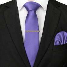 3-Piece Set: 2.36inch(6cm) Narrow Tie, Pocket Square, Tie Clip, Classic Combination, Men's Slim Fit Solid Color Silk Jacquard Tie Set, Suitable As Men's Gift, Suitable For Formal Occasions Such As Parties, Weddings, And Photo Shoots