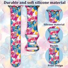 1pc Colorful Flower Silicone Strap Band Compatible With Apple Watch 38/40/ 41/42/44/45/46/ 49mm, Soft Silicone Replacement Sports Strap For Women Men, Compatible With Watch SE/10/9/8/7/6/5/4/3/2/1 Gift For Birthday Party Accessories Christmas Holiday - Gilt Flower - View 4